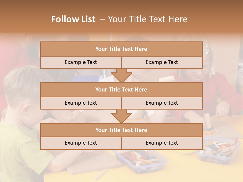 Teacher And Three Preschoolers Playing With Wooden Blocks PowerPoint Template