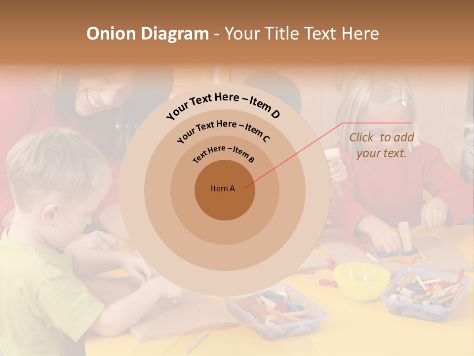 Teacher And Three Preschoolers Playing With Wooden Blocks PowerPoint Template