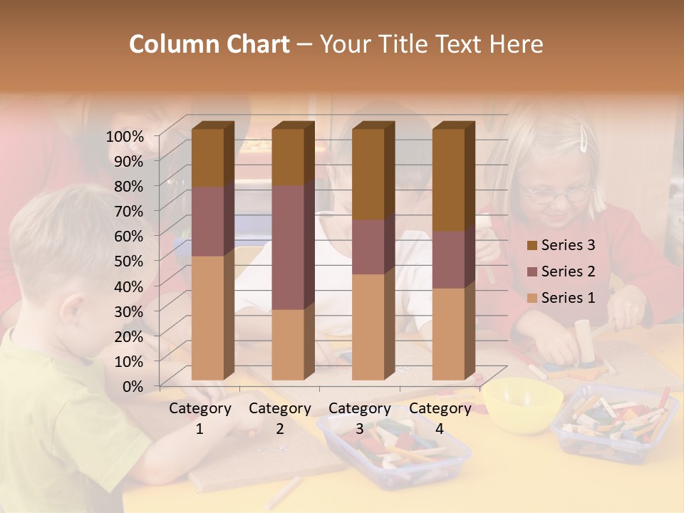 Teacher And Three Preschoolers Playing With Wooden Blocks PowerPoint Template