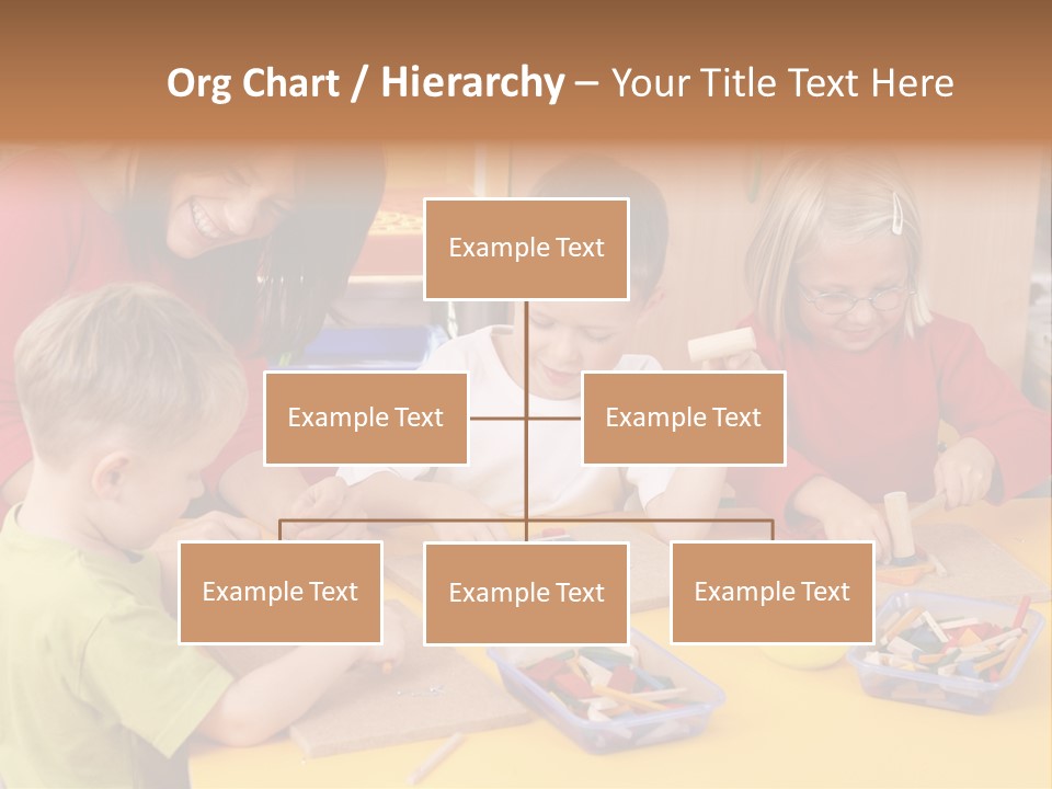 Teacher And Three Preschoolers Playing With Wooden Blocks PowerPoint Template