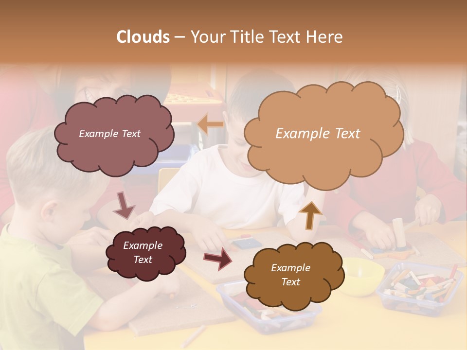 Teacher And Three Preschoolers Playing With Wooden Blocks PowerPoint Template