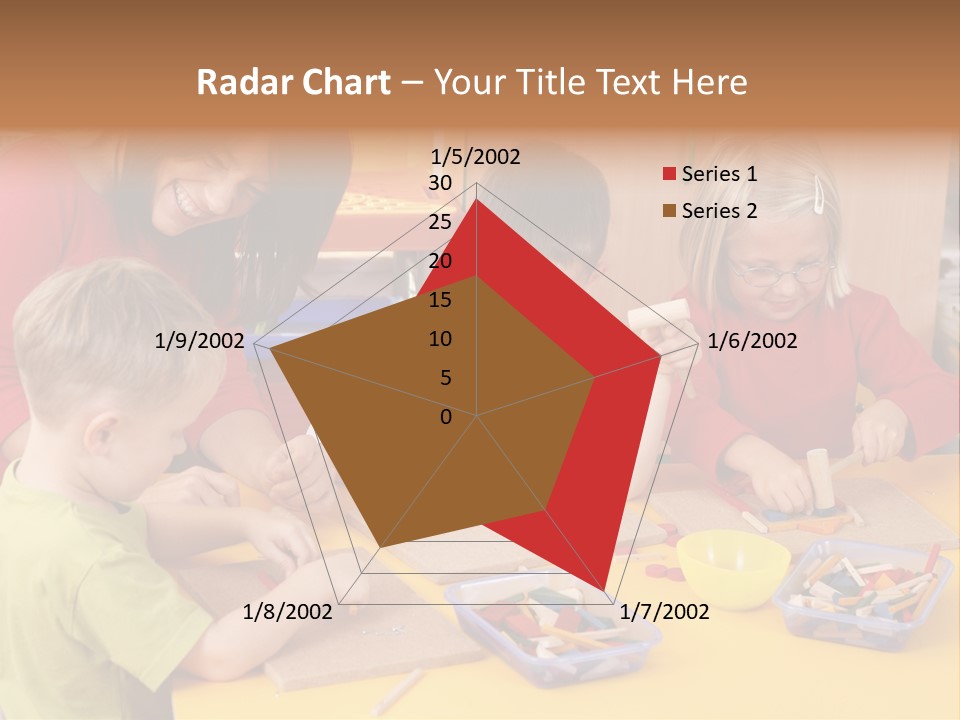 Teacher And Three Preschoolers Playing With Wooden Blocks PowerPoint Template