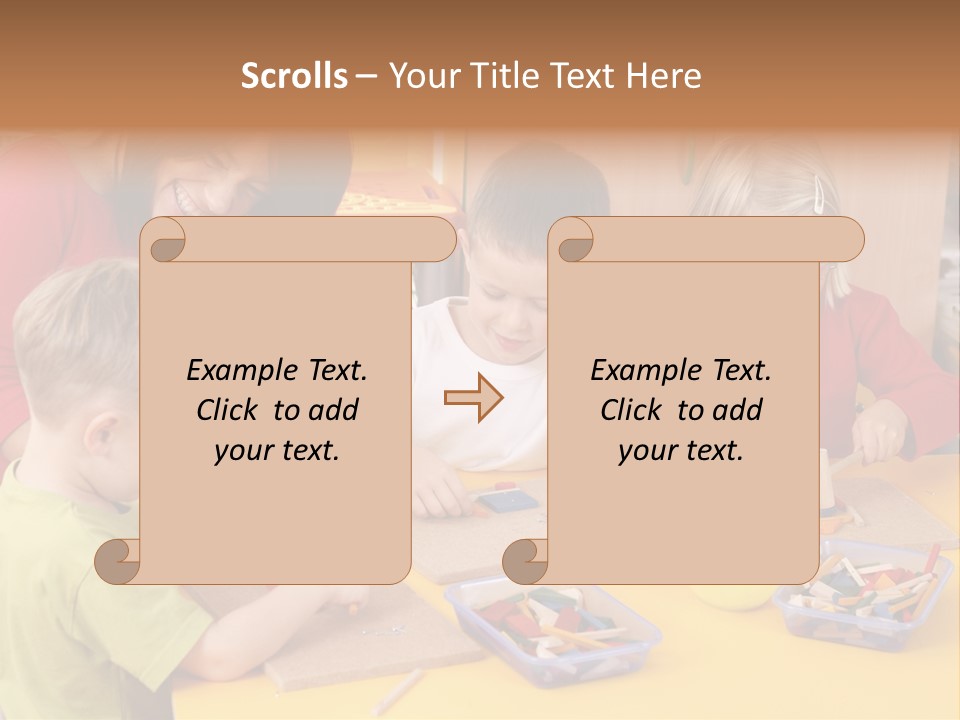 Teacher And Three Preschoolers Playing With Wooden Blocks PowerPoint Template