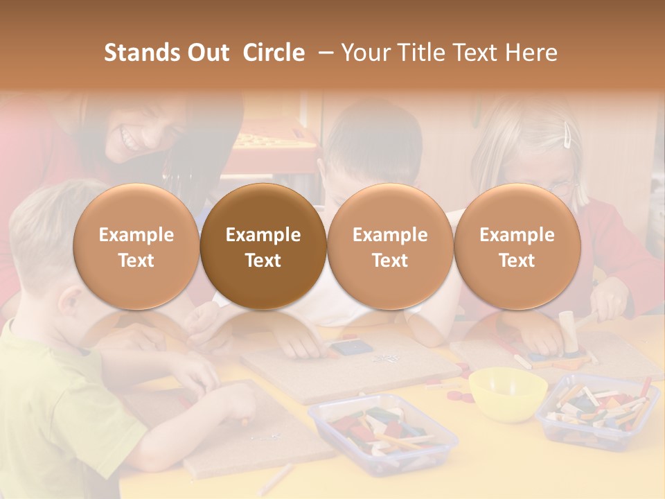 Teacher And Three Preschoolers Playing With Wooden Blocks PowerPoint Template