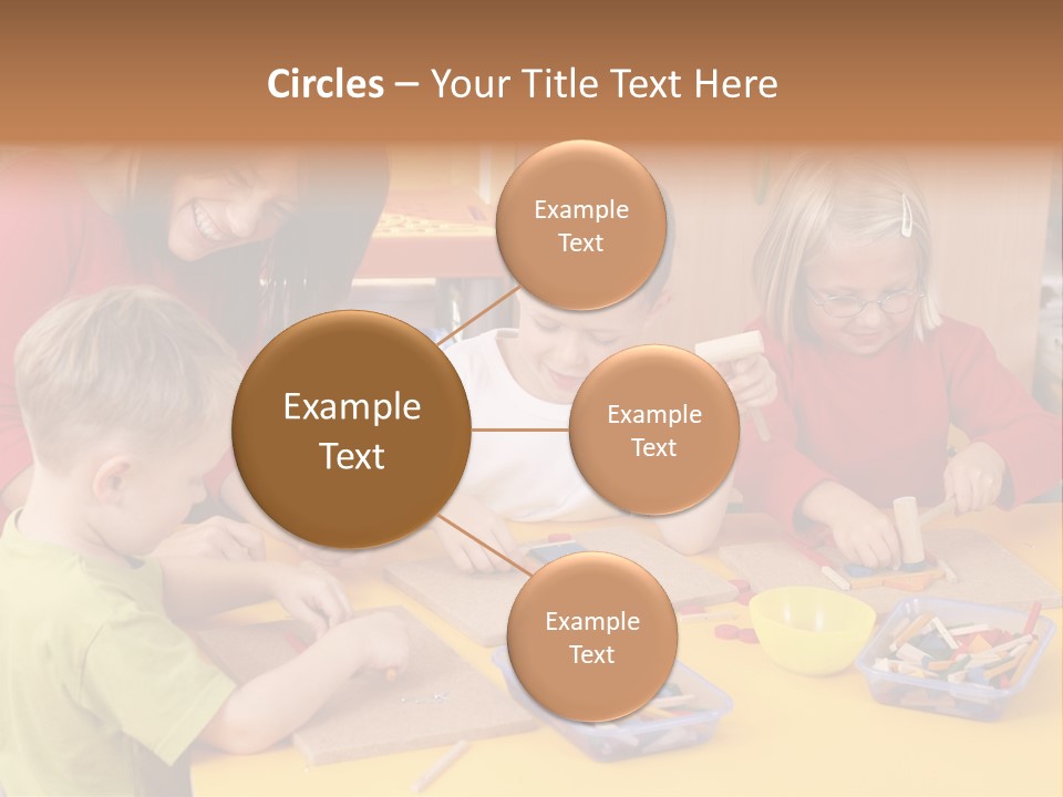 Teacher And Three Preschoolers Playing With Wooden Blocks PowerPoint Template