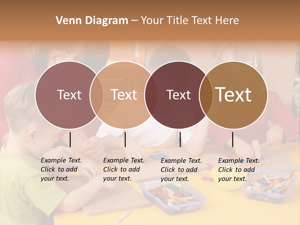 Teacher And Three Preschoolers Playing With Wooden Blocks PowerPoint Template