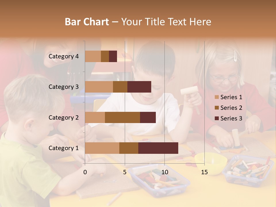 Teacher And Three Preschoolers Playing With Wooden Blocks PowerPoint Template