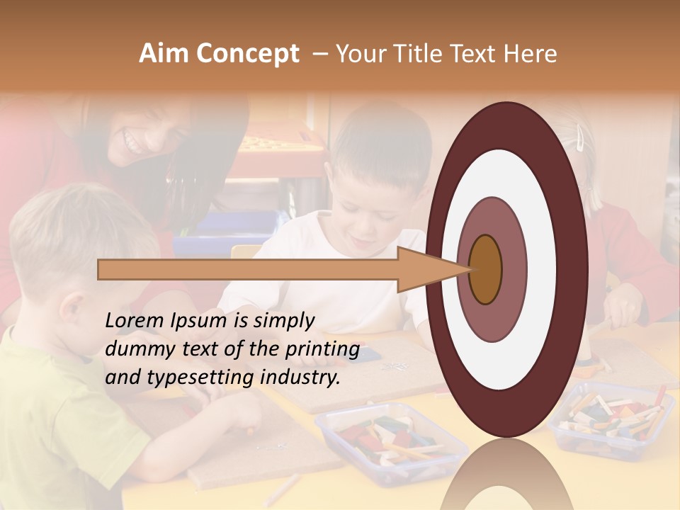 Teacher And Three Preschoolers Playing With Wooden Blocks PowerPoint Template