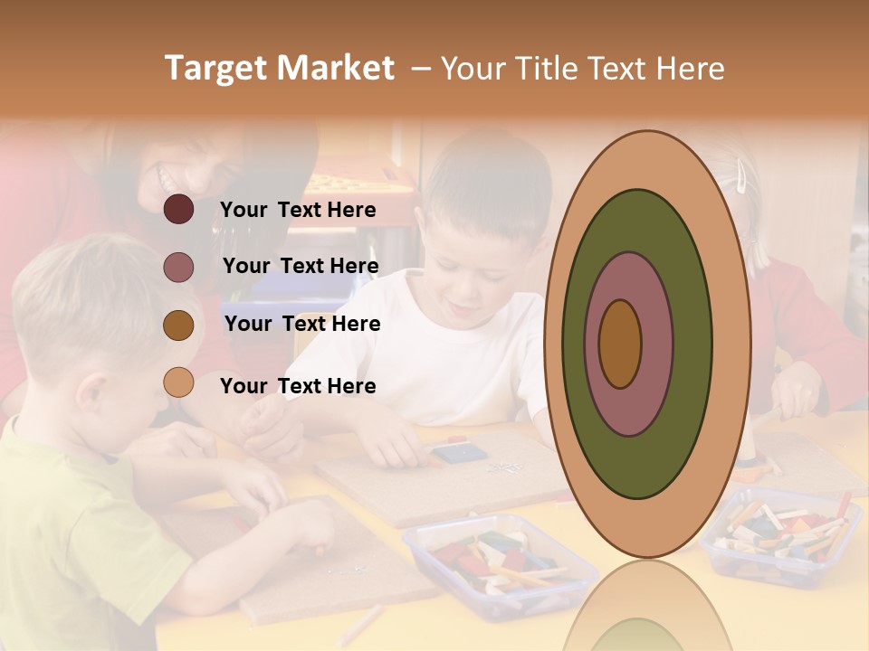 Teacher And Three Preschoolers Playing With Wooden Blocks PowerPoint Template