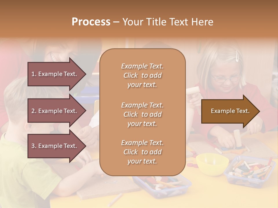 Teacher And Three Preschoolers Playing With Wooden Blocks PowerPoint Template