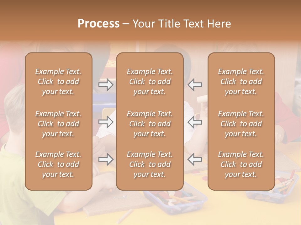 Teacher And Three Preschoolers Playing With Wooden Blocks PowerPoint Template