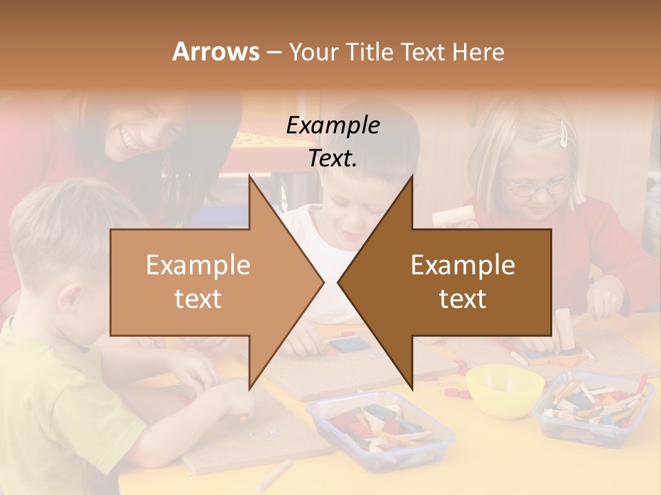 Teacher And Three Preschoolers Playing With Wooden Blocks PowerPoint Template