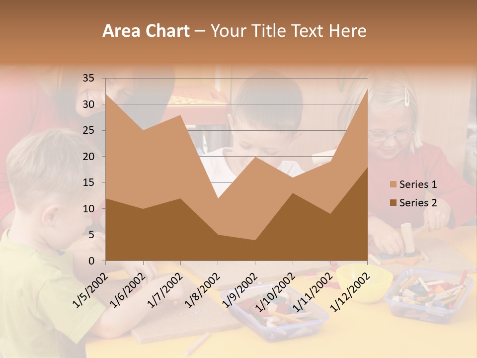 Teacher And Three Preschoolers Playing With Wooden Blocks PowerPoint Template
