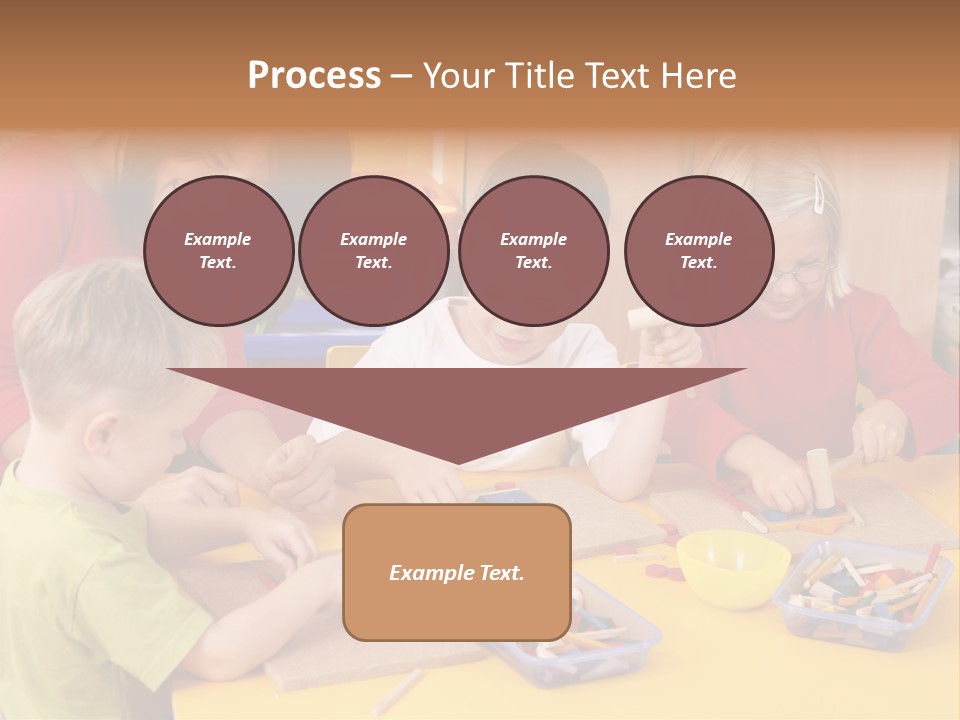 Teacher And Three Preschoolers Playing With Wooden Blocks PowerPoint Template