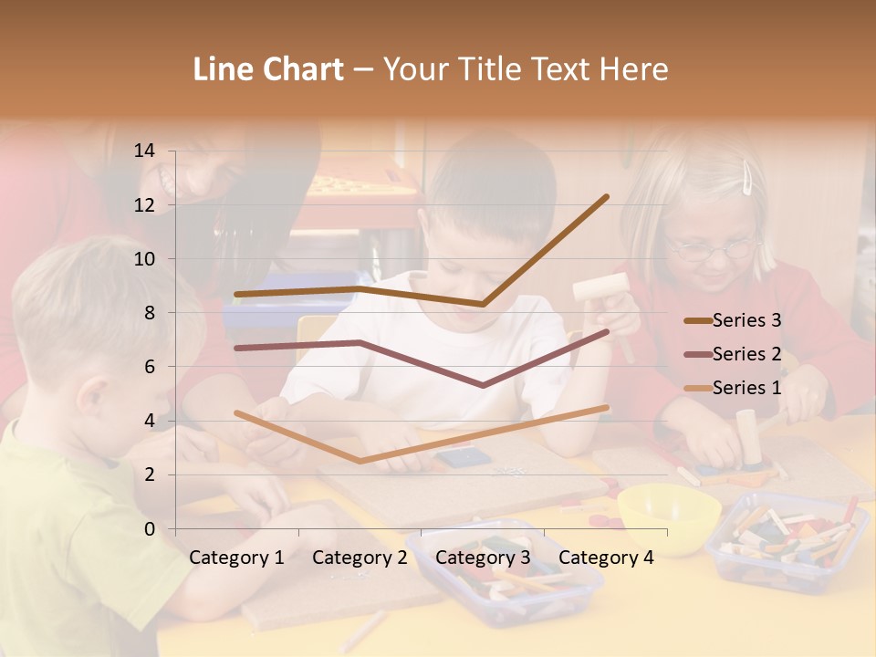 Teacher And Three Preschoolers Playing With Wooden Blocks PowerPoint Template