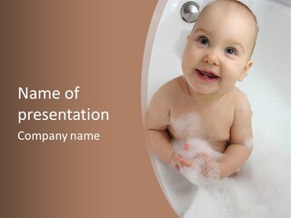 Smile Baby In Bath With Two Teeths PowerPoint Template