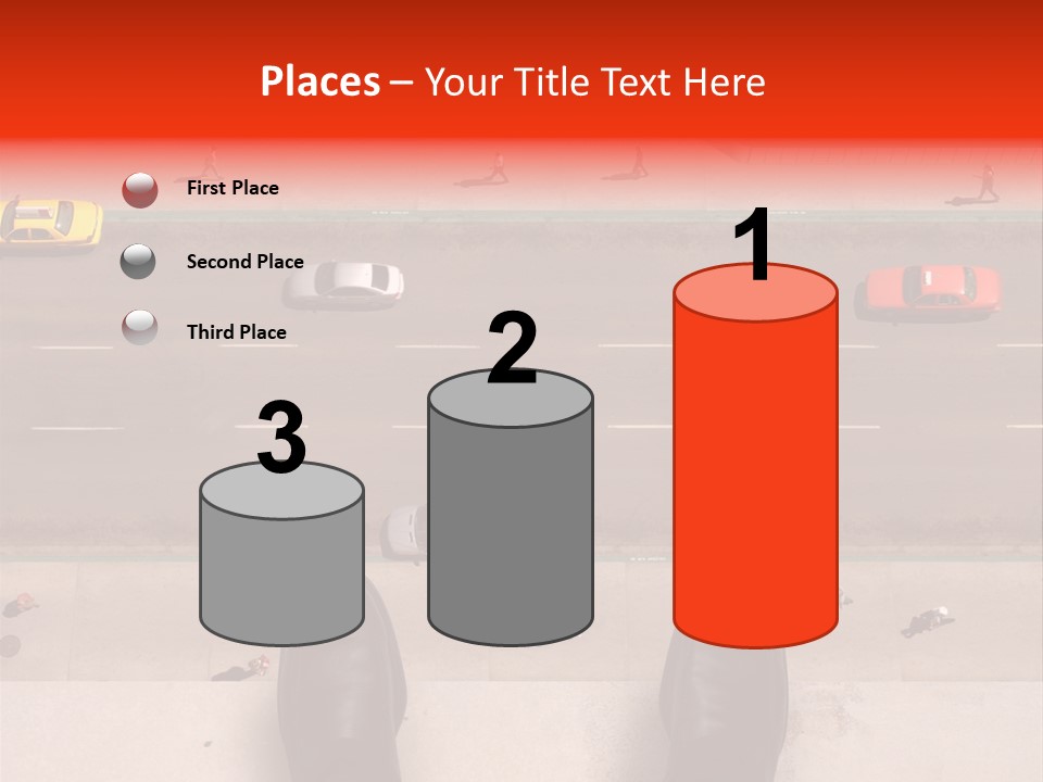 Shoes Of A Businessman Hanging Over A Ledge Of A Tall Building With Cars And People Down Below PowerPoint Template