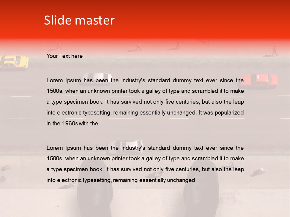 Shoes Of A Businessman Hanging Over A Ledge Of A Tall Building With Cars And People Down Below PowerPoint Template