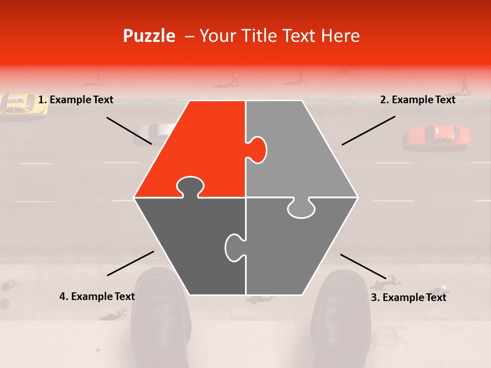 Shoes Of A Businessman Hanging Over A Ledge Of A Tall Building With Cars And People Down Below PowerPoint Template