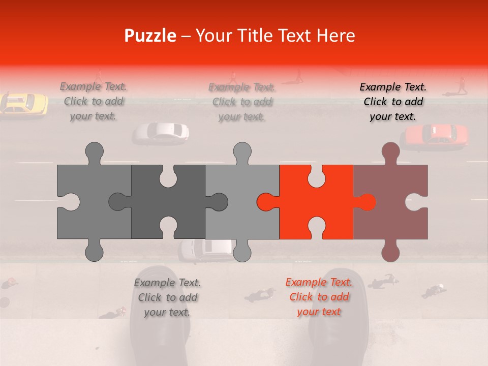 Shoes Of A Businessman Hanging Over A Ledge Of A Tall Building With Cars And People Down Below PowerPoint Template