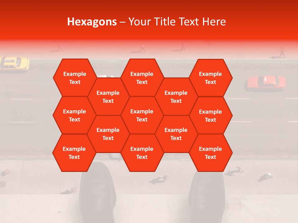 Shoes Of A Businessman Hanging Over A Ledge Of A Tall Building With Cars And People Down Below PowerPoint Template