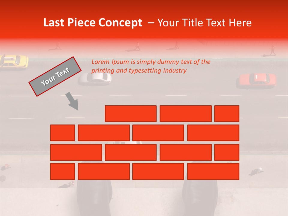 Shoes Of A Businessman Hanging Over A Ledge Of A Tall Building With Cars And People Down Below PowerPoint Template