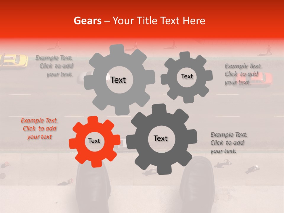 Shoes Of A Businessman Hanging Over A Ledge Of A Tall Building With Cars And People Down Below PowerPoint Template