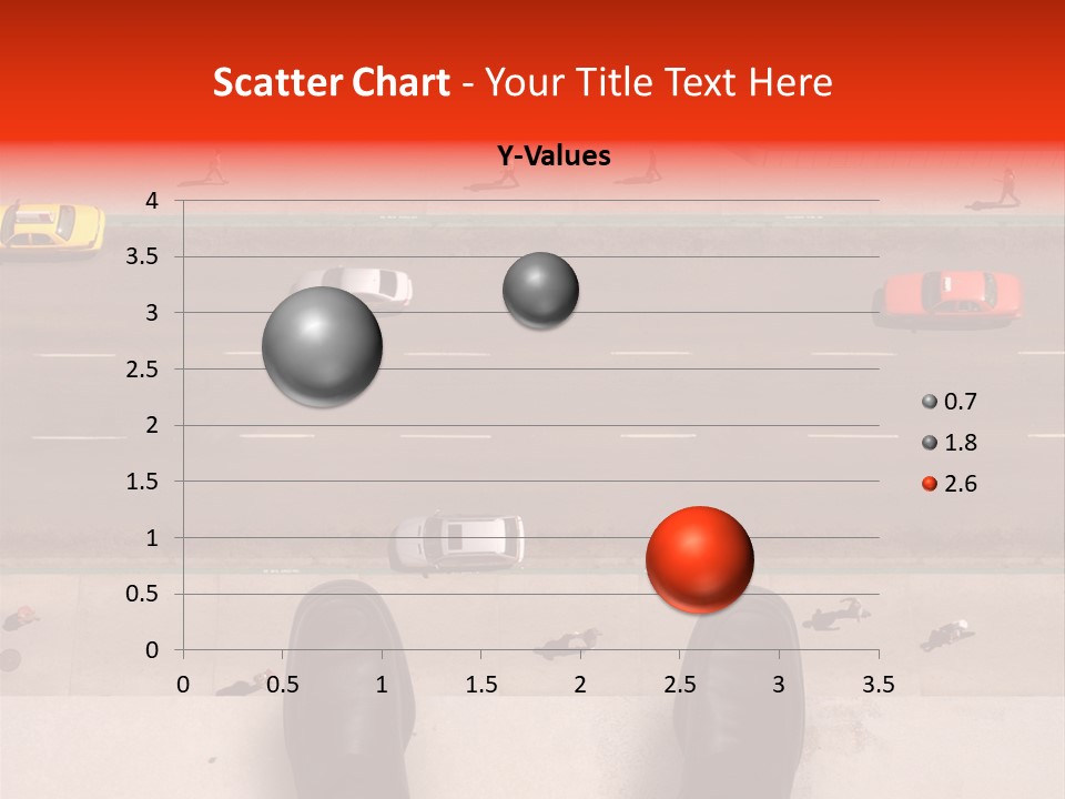 Shoes Of A Businessman Hanging Over A Ledge Of A Tall Building With Cars And People Down Below PowerPoint Template