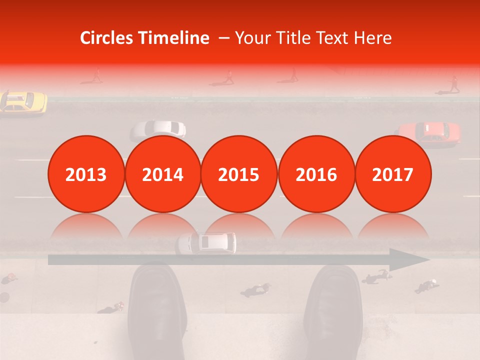 Shoes Of A Businessman Hanging Over A Ledge Of A Tall Building With Cars And People Down Below PowerPoint Template