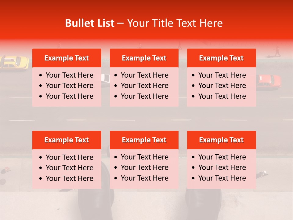 Shoes Of A Businessman Hanging Over A Ledge Of A Tall Building With Cars And People Down Below PowerPoint Template