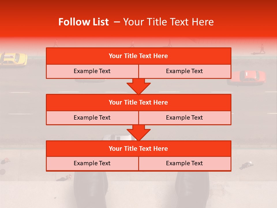 Shoes Of A Businessman Hanging Over A Ledge Of A Tall Building With Cars And People Down Below PowerPoint Template