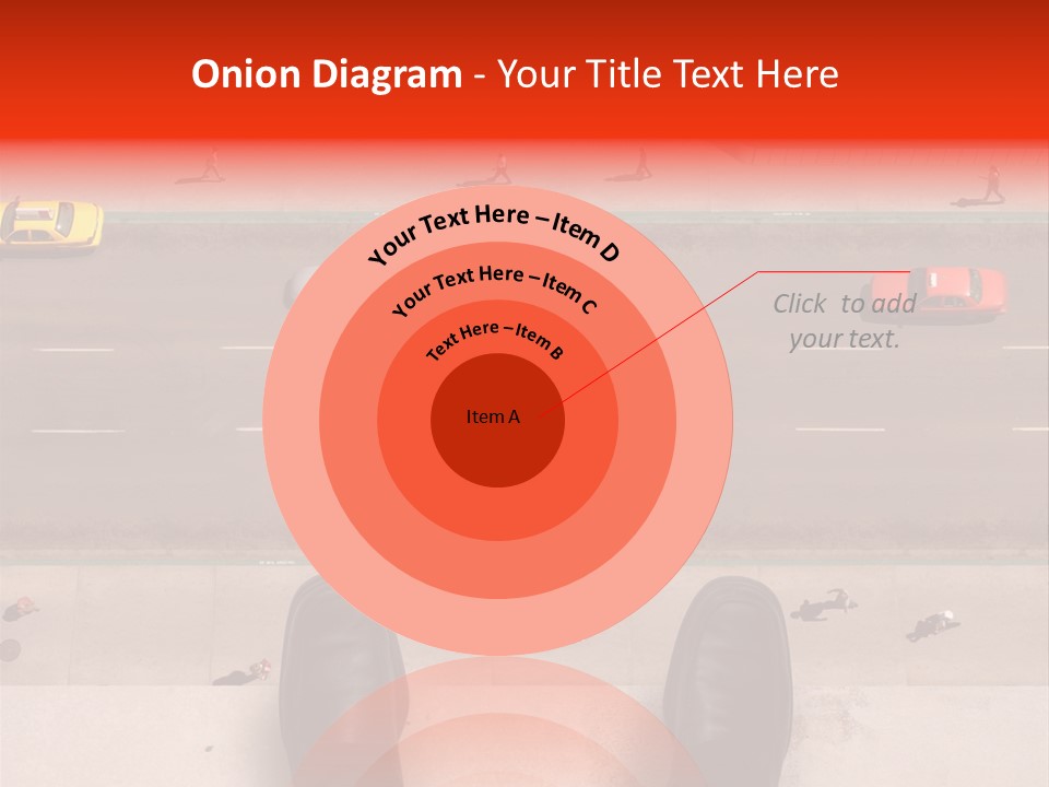 Shoes Of A Businessman Hanging Over A Ledge Of A Tall Building With Cars And People Down Below PowerPoint Template