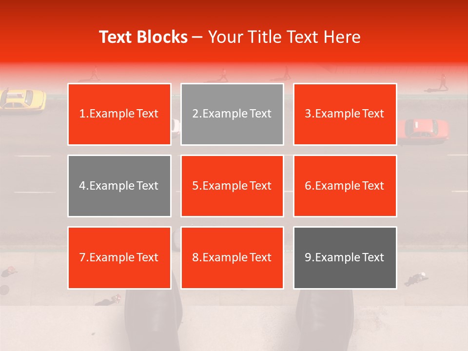 Shoes Of A Businessman Hanging Over A Ledge Of A Tall Building With Cars And People Down Below PowerPoint Template