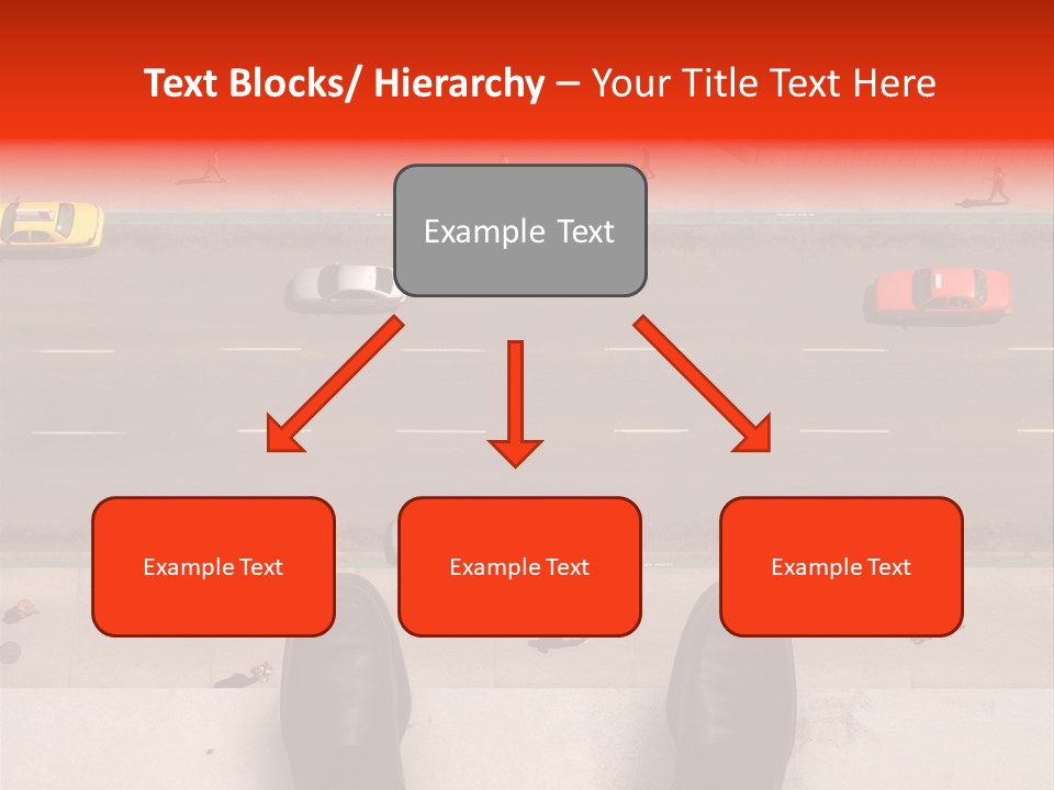 Shoes Of A Businessman Hanging Over A Ledge Of A Tall Building With Cars And People Down Below PowerPoint Template