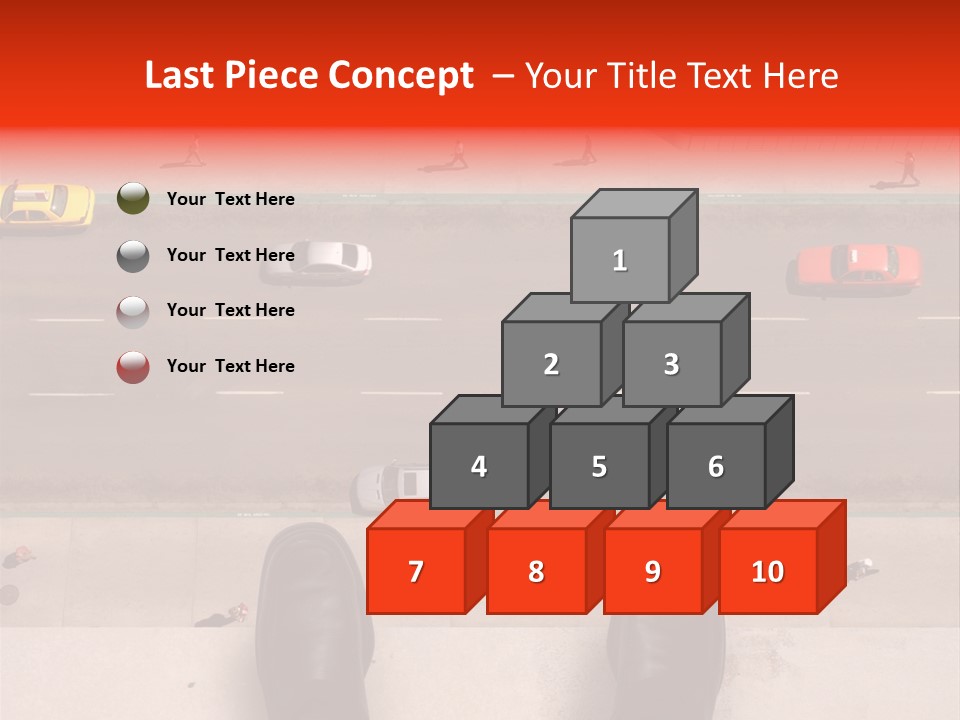 Shoes Of A Businessman Hanging Over A Ledge Of A Tall Building With Cars And People Down Below PowerPoint Template