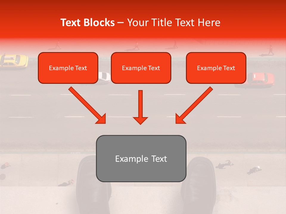 Shoes Of A Businessman Hanging Over A Ledge Of A Tall Building With Cars And People Down Below PowerPoint Template