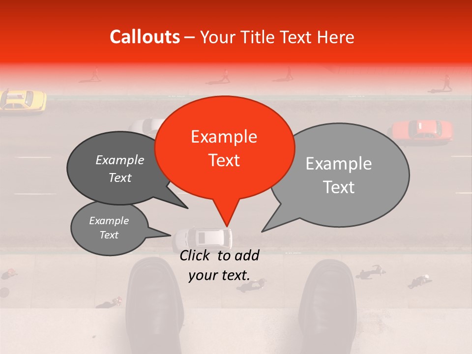 Shoes Of A Businessman Hanging Over A Ledge Of A Tall Building With Cars And People Down Below PowerPoint Template