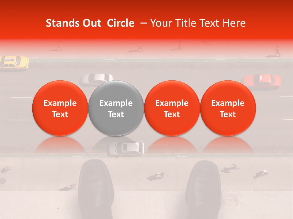 Shoes Of A Businessman Hanging Over A Ledge Of A Tall Building With Cars And People Down Below PowerPoint Template