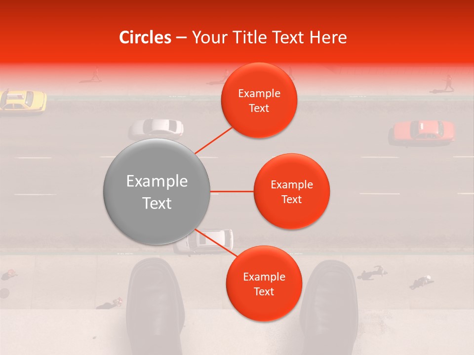 Shoes Of A Businessman Hanging Over A Ledge Of A Tall Building With Cars And People Down Below PowerPoint Template