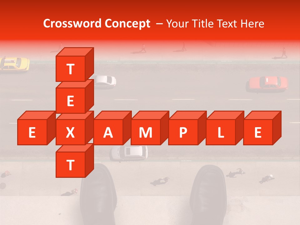 Shoes Of A Businessman Hanging Over A Ledge Of A Tall Building With Cars And People Down Below PowerPoint Template