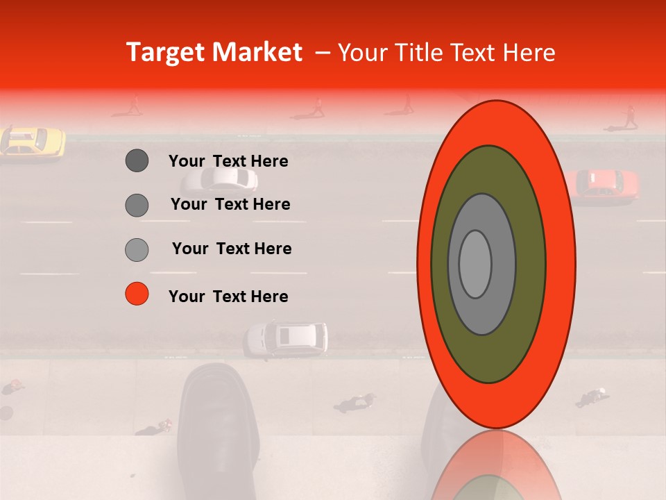 Shoes Of A Businessman Hanging Over A Ledge Of A Tall Building With Cars And People Down Below PowerPoint Template