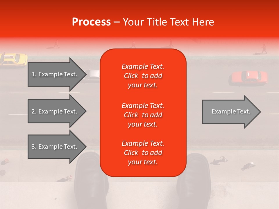 Shoes Of A Businessman Hanging Over A Ledge Of A Tall Building With Cars And People Down Below PowerPoint Template