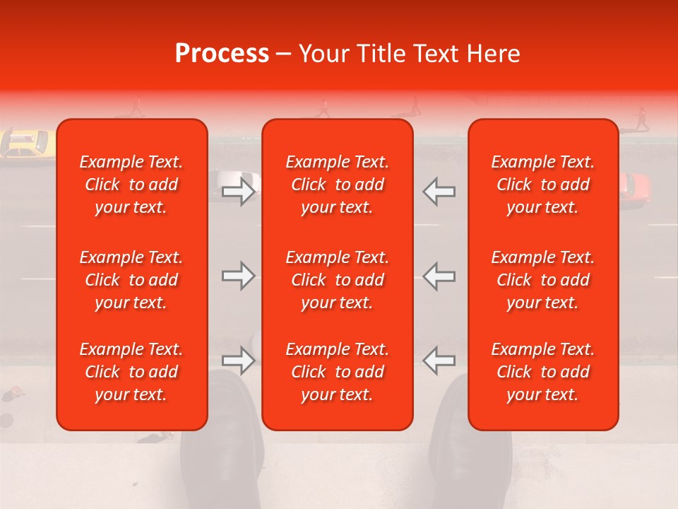 Shoes Of A Businessman Hanging Over A Ledge Of A Tall Building With Cars And People Down Below PowerPoint Template