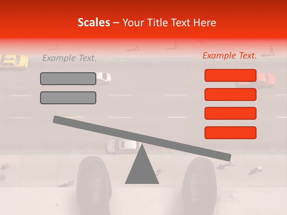 Shoes Of A Businessman Hanging Over A Ledge Of A Tall Building With Cars And People Down Below PowerPoint Template