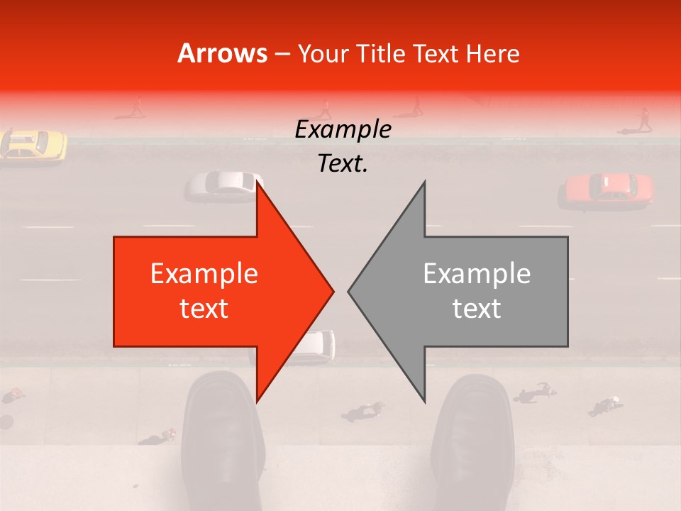 Shoes Of A Businessman Hanging Over A Ledge Of A Tall Building With Cars And People Down Below PowerPoint Template