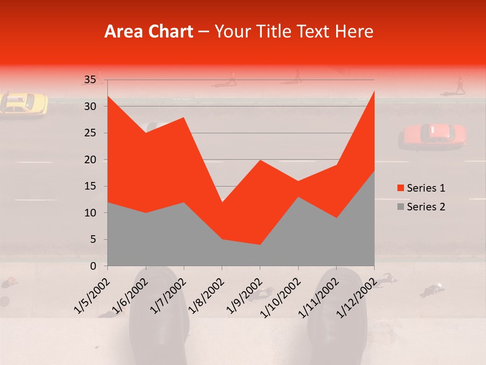 Shoes Of A Businessman Hanging Over A Ledge Of A Tall Building With Cars And People Down Below PowerPoint Template