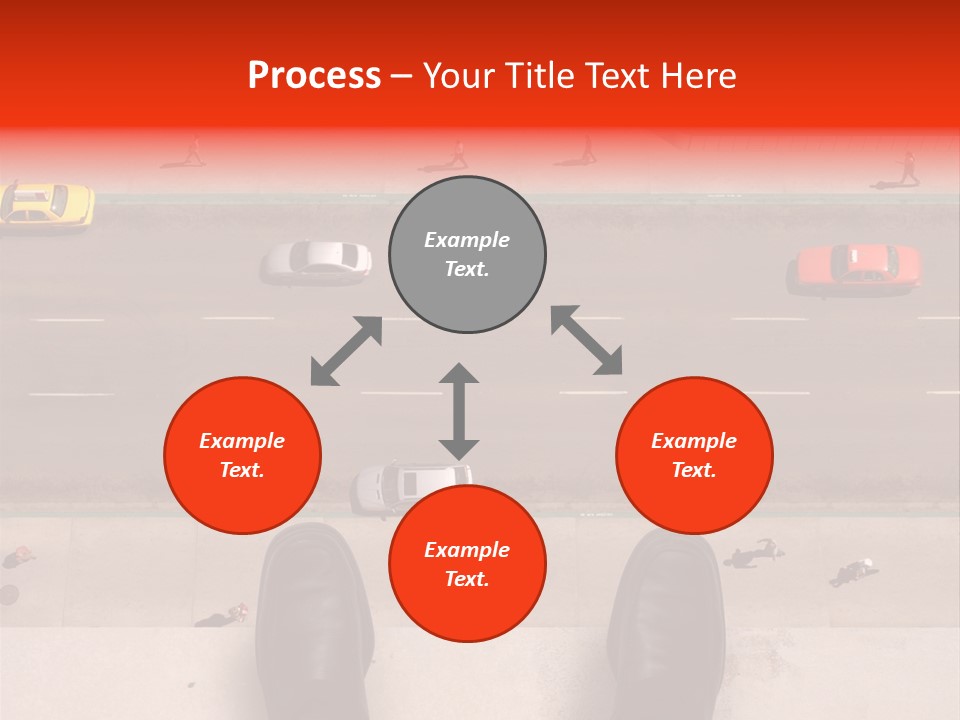 Shoes Of A Businessman Hanging Over A Ledge Of A Tall Building With Cars And People Down Below PowerPoint Template