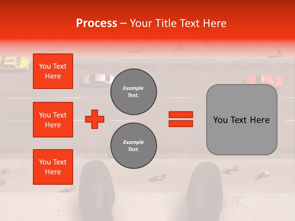Shoes Of A Businessman Hanging Over A Ledge Of A Tall Building With Cars And People Down Below PowerPoint Template