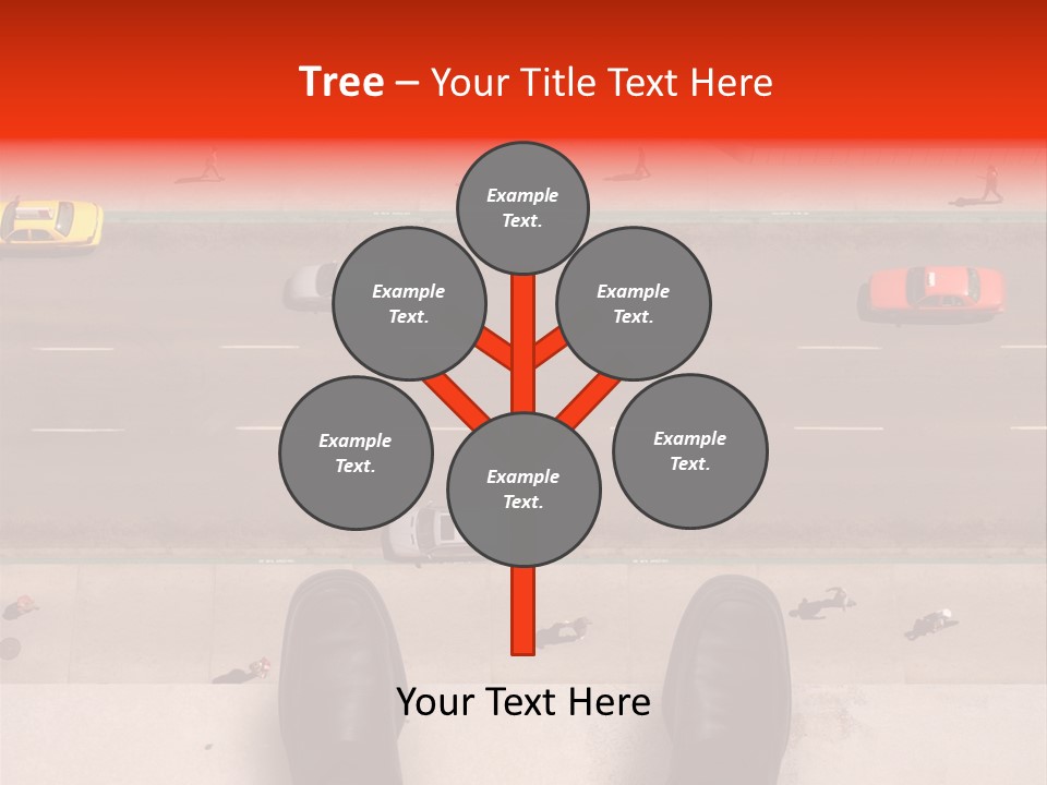 Shoes Of A Businessman Hanging Over A Ledge Of A Tall Building With Cars And People Down Below PowerPoint Template