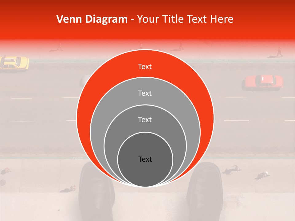 Shoes Of A Businessman Hanging Over A Ledge Of A Tall Building With Cars And People Down Below PowerPoint Template